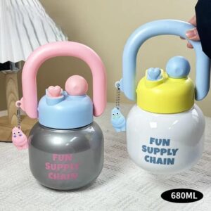 Hafta Bazaar by Colorful Fun Supply Chain Hippo Charm Water Bottle with cute hippo figure, leakproof lid, and carrying strap.