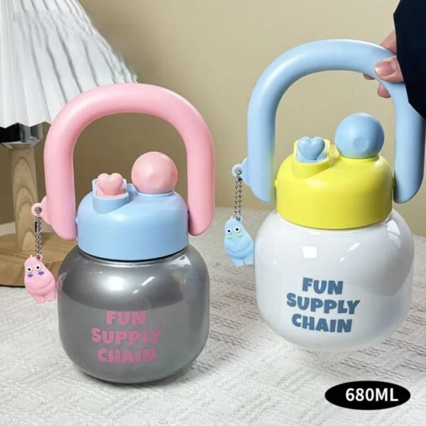 Hafta Bazaar by Colorful Fun Supply Chain Hippo Charm Water Bottle with cute hippo figure, leakproof lid, and carrying strap.