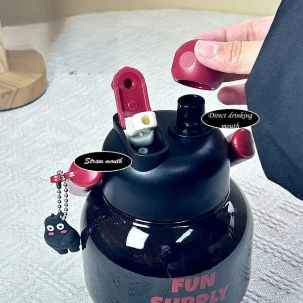 Hafta Bazaar by Colorful Fun Supply Chain Hippo Charm Water Bottle with cute hippo figure, leakproof lid, and carrying strap.