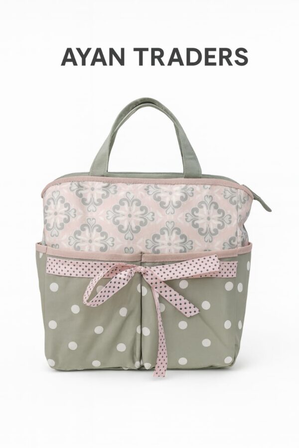 Hafta Bazaar by “Baby Blossom Premium Mother Bag featuring elegant polka and floral design with spacious compartments.”