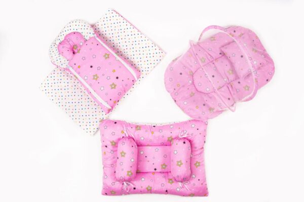 Hafta Bazaar by 8-piece newborn baby bedding set with carry nest, pillow, bolsters, quilt, and soft bedding accessories.