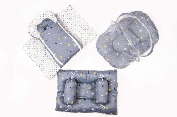 Hafta Bazaar by 8-piece newborn baby bedding set with carry nest, pillow, bolsters, quilt, and soft bedding accessories.