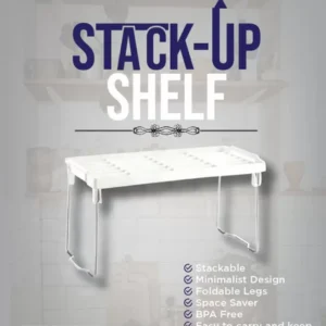 Stack-up shelf with multiple tiers designed for organized storage and space saving.