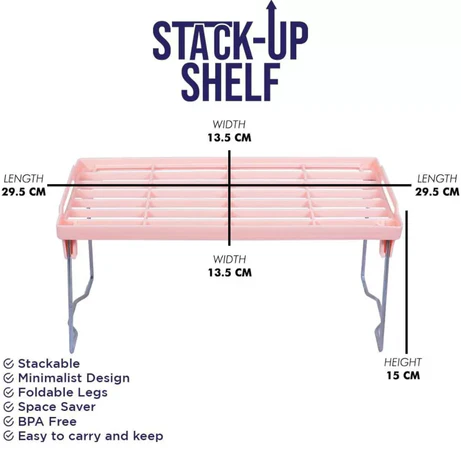 Stack-up shelf with multiple tiers designed for organized storage and space saving.