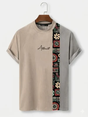 Abstract Pattern Stripe Graphic Beige T-Shirt