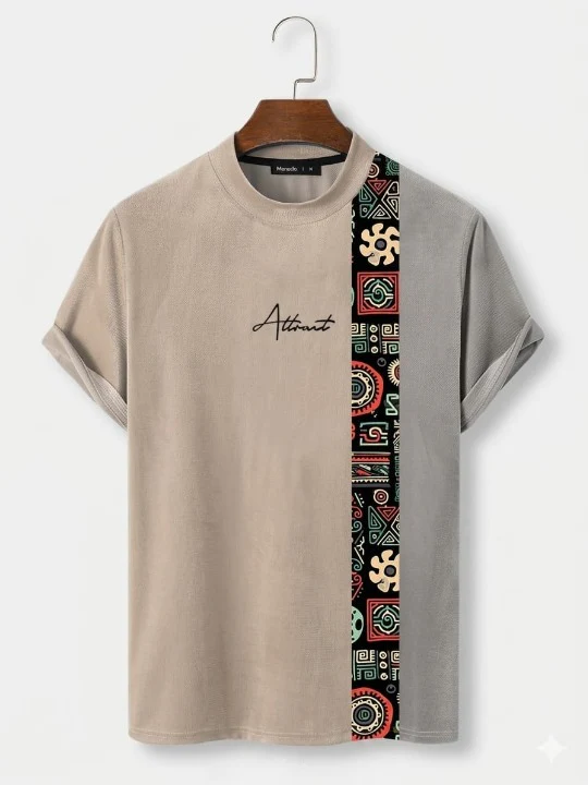 Abstract Pattern Stripe Graphic Beige T-Shirt